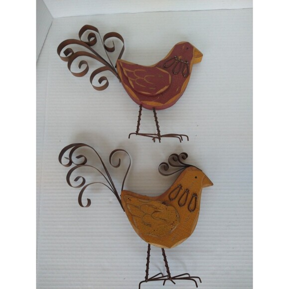 Wooden Metal Bird Statue Sculpture Folk Art Primitive Farm chicken decor - Picture 5 of 16